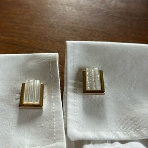 Vintage SWANK rectangular gold tone & Mop look accent bullet toggle cuff links